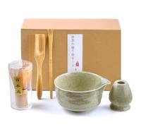 VIBINHO Matcha Set 6pcs Matcha Juego de Té Matcha con Escoba Matcha, Colador de Acero Inoxidable, Cuenco Matcha, 2 Cucharas Matcha, Portaescobas de Cerámica, Regalo para los amantes del Matcha, Verde
