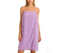 VIBINHO Toalla de Sauna para Mujer 140x80cm, Albornoz de Baño de Microfibra Ajustable con Botones y Bolsillo, Absorbente y Secado Rápido para SPA, Playa, Piscina, Morado