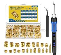 Vibit Kit de soldador, herramienta de inserción de calor digital de 100 W, 451 piezas de insertos roscados de latón para plástico, M2 M2.5 M3 M4 M5 M6 insertos de juego de calor, kit de insertos de