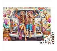 Vibra Chicas Hippie Rompecabezas de 1000 Piezas para Adultos y Familia Chicas Hippie en Viaje Colorido en Furgoneta Camper Vintage Robusto Alivio de Estrés Juego 38x26cm/1000pzs