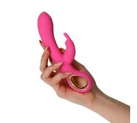Vibrador de conejo de silicona suave doble falo vibratorio vaginal clítoris