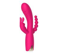 Vibrador de conejo triple consolador vaginal vibrante clítoris falo bolas anales