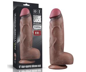 Vibradores clásicos marca LoveToy 12'' Dual Layered Silicone Cock XXL