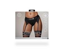 Vibradores clásicos marca OUCH! Slip con vibrazione e reggicalze Vibrating Strap-on Thong, Adjustable Garters Black