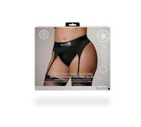 Vibradores clásicos marca OUCH! Slip con vibrazione e reggicalze Vibrating Strap-on Thong, Adjustable Garters Black