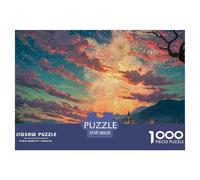 Vibrant and Colorful Fireworks 1000 Stück Premium-Karton Puzzle Fireworks Over Fantasy Castle Lebendige Bilder Familienspiel Puzzles Als Geburtstagsgeschenke 38x26cm/1000pcs