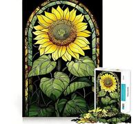 Vibrant Blossom ︰ Rompecabezas de Girasol de vidrieras 1000 Juego de Memoria Mental de Alta precisión Manualidad de Corte Desafío Cerebral Interactivo para el hogar (50x75cm)