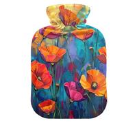Vibrant California Poppies - Botella de agua caliente con funda de terciopelo, botellas de calor para calambres menstruales, alivio del dolor, tamaño mediano