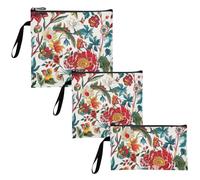 Vibrant Floral Designs - Paquete de 3 bolsas reutilizables con cremallera para aperitivos, multiusos, seguras para alimentos, para picnic, trabajo, viajes, oficina