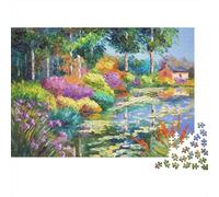 Vibrant Flower Garden Puzzles 1000 Piezass Material Reciclado Pond Scene Adult Jigsaws Developing Chicos y Chicas‘s Intelligence Parent Niño Game Activity 52x38cm/1000pcs