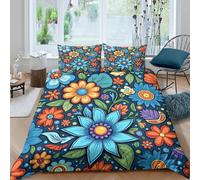 Vibrant Folk Art Style Funda de Edredón Microfibra 3 Piezas Impresión 3D Cierre de Cremallera Oculta Vibrant Folk Arte Estilo Funda Edredon Fundas de Almohada Antibacteriana Single（140x200cm）