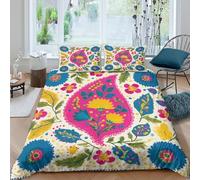 Vibrant Folk Funda de Edredón Juego de Ropa de Cama de 3 Piezas Impresión 3D Cierre de Vibrant Folk Arte Estilo Funda Edredon Funda de Almohada a Juego Suave for niños y niñas Super King（260x220cm）