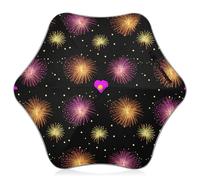 Vibrant Hearts Fireworks - Paraguas plegable para niños, color negro, se abre a presión, mango largo ligero, tira reflectante, protección contra la lluvia