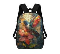 Vibrant Hummingbird And Flower in Stained Glass Mochilas Escolares Impresas En 3D, Mochila Escolar Informal Para Niños, Mochila Escolar De Moda Para Estudiantes De Secundaria 17inch