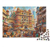 Vibrant Indian Market Puzzle 1000 Piezass Reciclable Material Busy Street Puzzles para Adultos Fun Present & Activity for Home Excelente Idea de Regalo para Hombres 52x38cm/1000pcs