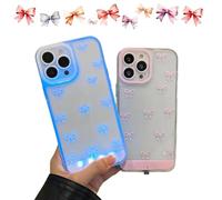 Vibrant LED Bowknot Phone Case for iPhone 11/12/13/14/15/16/17 Pro/Pro Max/Plus/Air, Incoming Call LED Flash Light Up Case with Changeable Luminous Colors Design (for iPhone 16 Pro,Pink+White)