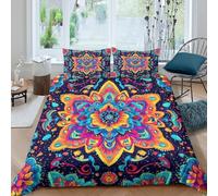 Vibrant Mandala Art Funda Edredon Microfibra de poliéster Juego de 3 Piezas Diseño 3D con Cremallera Vibrant Mandala Arte Funda de Edredón Incluye Funda de Almohada Suave for Adultos King（220x240cm）