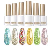 Vibrant Manicure Kit, Glossy Finish 6-Color Gel Set, 7ml Bottles, Stunning Nail Arts Look, Uv Led Soak-Off Long-Lasting Sparkly Gel, Shimmer Nail Polish for Home and Salon
