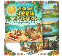 Vibrant Summer Adventures A Happy Coloring Book: Simple and Bold Line Art of Cute Animals on Beach Vacation, Backyard Sprinklers, and Sunny Outdoor ... Kids, Teens, and Adults (Square 8.25 x 8.25)
