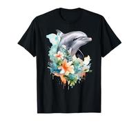 Vibrante Acuarela delfín Tropical Floral océano Arte Camiseta
