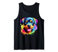 Vibrante Acuarela Rottweiler Puppy Dog Splash Art Camiseta sin Mangas