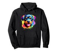 Vibrante Acuarela Rottweiler Puppy Dog Splash Art Sudadera con Capucha