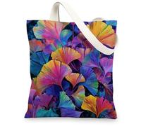 Vibrante bolsa de lona con diseño de hojas de ginkgo, elegantes bolsas de compras reutilizables, coloridas y ligeras con correa para el hombro, Vibrante, 13x15 Inch