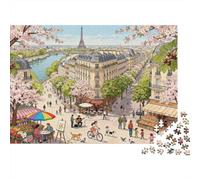 Vibrante Boulevard de la Primavera de París Puzzle De Madera Impermeable Puzzles De 1000 Piezas para Adultos Divertido Rompecabezas para Decoración del Hogar