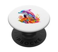 Vibrante Colorido delfín Pop Art Tropical diseño Floral PopSockets PopGrip Adhesivo
