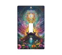 Vibrante cubierta de interruptor de luz cósmica/cubierta de toma, diseño de árbol de la vida multicolor para decoración de meditación, placas de pared termoplásticas, tamaño estándar, palanca única