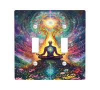 Vibrante cubierta de interruptor de luz cósmica/cubierta de toma, diseño de árbol de la vida multicolor para decoración de meditación, placas de pared termoplásticas, tamaño estándar doble palanca