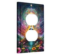 Vibrante cubierta de interruptor de luz cósmica/cubierta de tomacorriente, diseño multicolor de árbol de la vida para decoración de meditación, placas de pared termoplásticas, tamaño estándar, salida