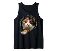 Vibrante Gato calicó Tricolor Mirando a través Camiseta sin Mangas