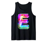 Vibrante Letra E Multicolor Brillante Alfabeto diseño artístico Camiseta sin Mangas