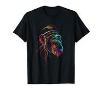 Vibrante Line Art Chimpancé Mono Primate Retrato Camiseta