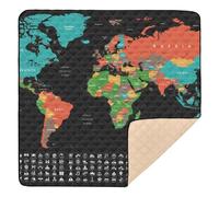 Vibrante mapa del mundo con banderas, tapete grande y elegante para bebé, cómodo tapete para recién nacidos, bebés, niños pequeños, 50 x 50 pulgadas