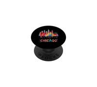 Vibrante Paisaje Urbano Paisaje de Chicago Arte de Acuarela PopSockets PopGrip Adhesivo