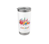 Vibrante paisaje urbano paisaje de Chicago Arte de acuarela Vaso térmico de acero inoxidable de doble pared