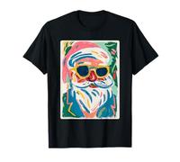 Vibrante Papá Noel en Gafas de Sol Arte de Pinceladas navideñas Camiseta