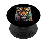 Vibrante Pintura Abstracta Salpicadura Tigre Cara Arte PopSockets PopGrip Adhesivo