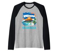 Vibrante Playa y Bandera del volcán de Nicaragua Camiseta Manga Raglan