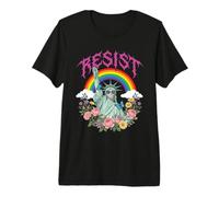 Vibrante Resist Lady Liberty Rainbow Floral Graphic Camiseta Premium