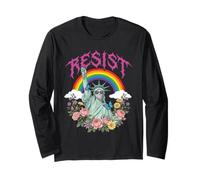 Vibrante Resist Lady Liberty Rainbow Floral Graphic Manga Larga