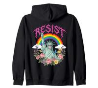 Vibrante Resist Lady Liberty Rainbow Floral Graphic Sudadera con Capucha