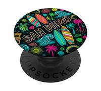 Vibrante San Diego California Chalk Art Style Beach Icons PopSockets PopGrip Adhesivo