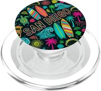 Vibrante San Diego California Chalk Art Style Beach Icons PopSockets PopGrip para MagSafe