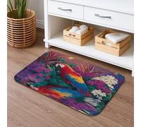 Vibrante tapete de baño de loro tropical, colorido patrón floral de selva, absorbente, antideslizante, tapete decorativo de verano de espuma viscoelástica lavable para baño, inodoro, baño, 16 x 24
