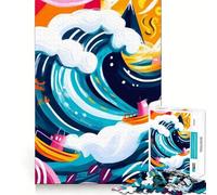 Vibrante visión fauvista de La Gran Ola de Kanagawa Rompecabezas para Adolescentes 1000 Piezas Mejora el Juego Mental Tamaño Uniforme Piezas precisas Diversión Familiar Actividad Nocturna (38x52cm)