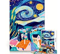 Vibrante visión fauvista de La Noche Estrellada Rompecabezas de 1000 Piezas para Adultos Ejercicio de lógica Diversión Casual Bordes limpios Navidad (38x52cm)