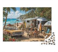 Vibras Retro de Playa de Verano Puzzle 1000 Piezas Adultos Y Niños,Premium,Rompecabezas,Desafío,Regalo Ideal,Deco Pared,14 Años+,Anti-estrés,Relax,Reto,Cartón,Educativo 52x38cm
